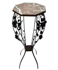 French Art Deco Wrough Iron XL Pedestal with Multi-Colored Marble Top, 1930s